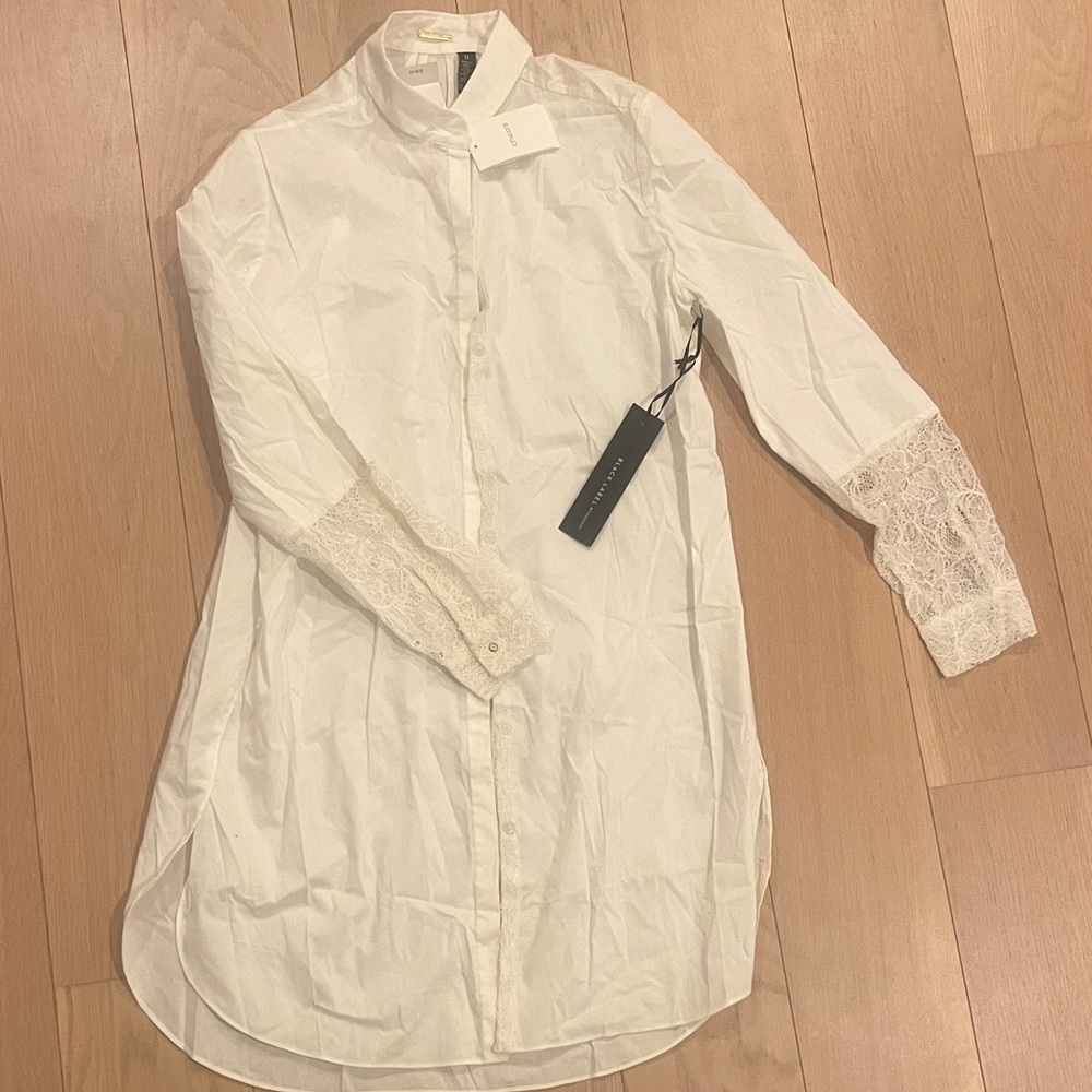 Chico's White Lace Detail women button down Dress Shirt